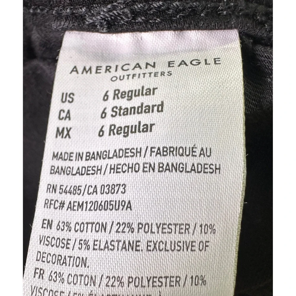 American Eagle The Dream Jean Black Distressed Super‎ Skinny High Rise Denim 6